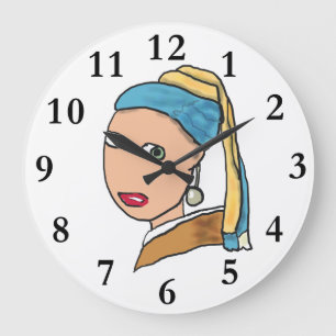 Reloj Redondo Grande Chica Con Una Perla