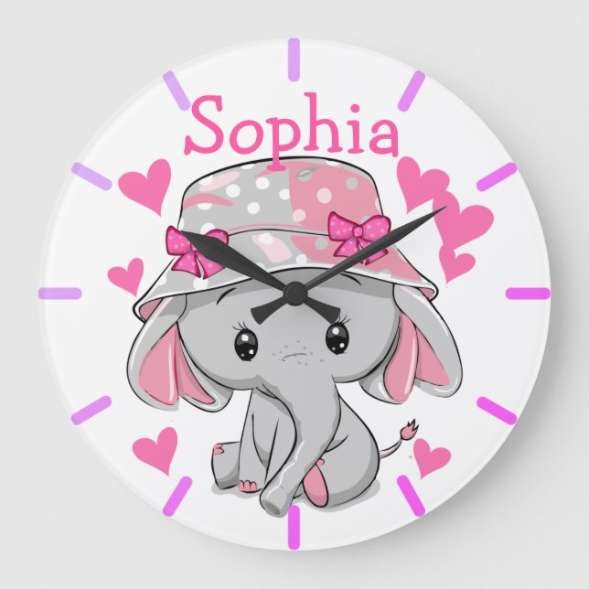 Reloj Redondo Grande Chica Cute Baby Elephant (Anverso)