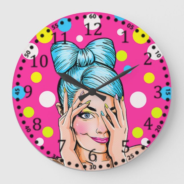 Reloj Redondo Grande Chica de arte pop (Anverso)