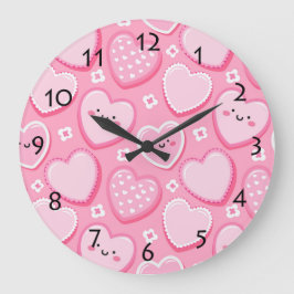 Reloj Redondo Grande Chica De Corazones Rojas Cuidados Decoración En Pa