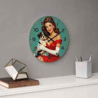 Reloj Redondo Grande Chica de glamour con arte digital de perro