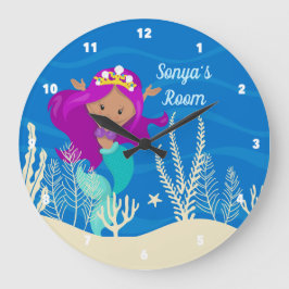 Reloj Redondo Grande Chica de la playa de la Sirena Cuidada Ocean Blue