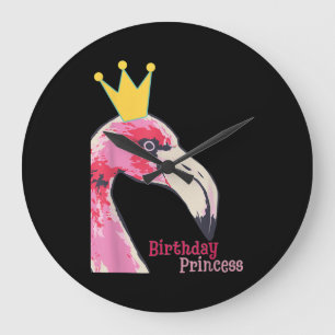 Reloj Redondo Grande Chica de la Princesa de Cumpleaños Flamingo   Flam