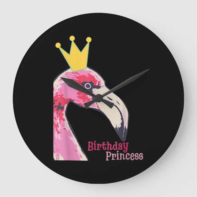 Reloj Redondo Grande Chica de la Princesa de Cumpleaños Flamingo | Flam (Anverso)
