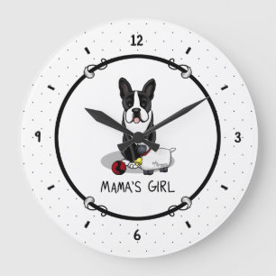Reloj Redondo Grande Chica de mamá #2 Torrente de Boston (perro negro)