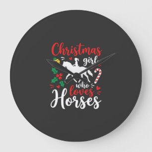 Reloj Redondo Grande Chica de Navidad que ama los caballos