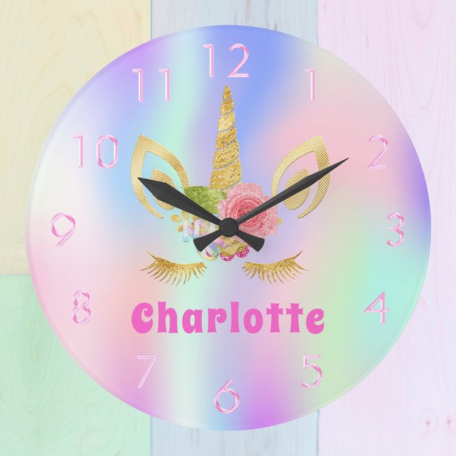 Reloj Redondo Grande Chica de nombre holográfico de Unicornio (Subido por el creador)