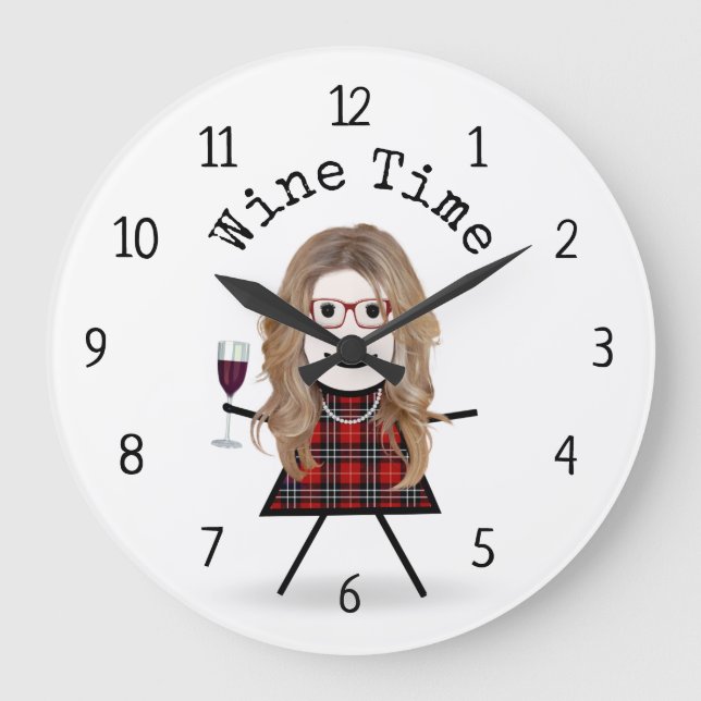 Reloj Redondo Grande Chica De Palo Con Vidrio De Vino (Anverso)