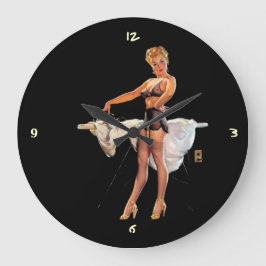 Reloj Redondo Grande Chica de pinzas de planchado de vintage retro