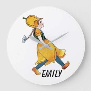 Reloj Redondo Grande Chica divertida de flor de tulipano amarillo