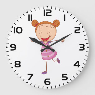 Reloj Redondo Grande Chica Feliz Figura de Palitos Cabello Pelirrojo Mo