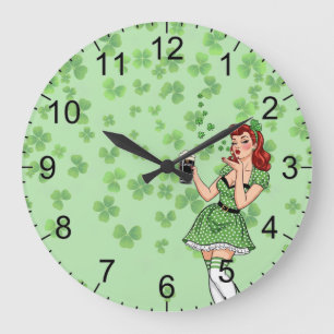 Reloj Redondo Grande Chica Irlandesa Amante de la Cerveza