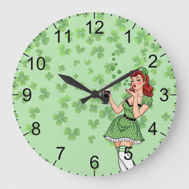 Reloj Redondo Grande Chica Irlandesa Amante de la Cerveza (Anverso)