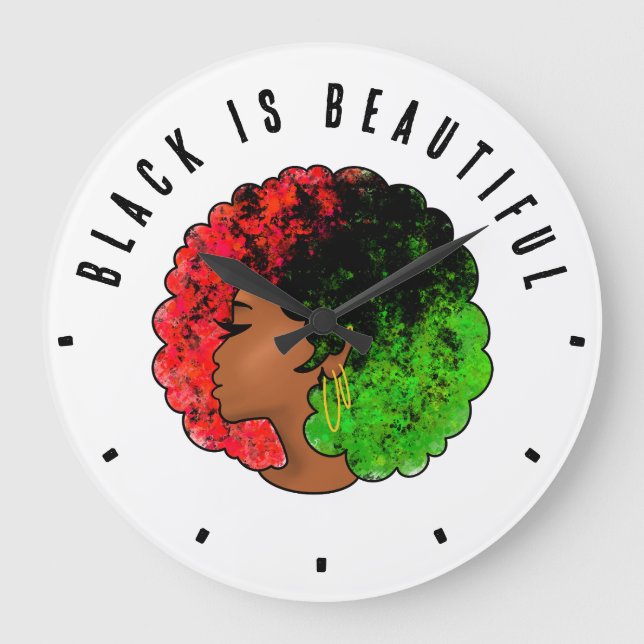 Reloj Redondo Grande Chica negra panafricana mujer rojo orgullo verde a (Anverso)