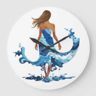 Reloj Redondo Grande Chica Océano de ondas azules