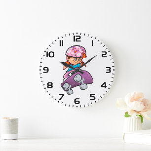 Reloj Redondo Grande Chica Patinadora Diversión Casco Rosa Monopatin