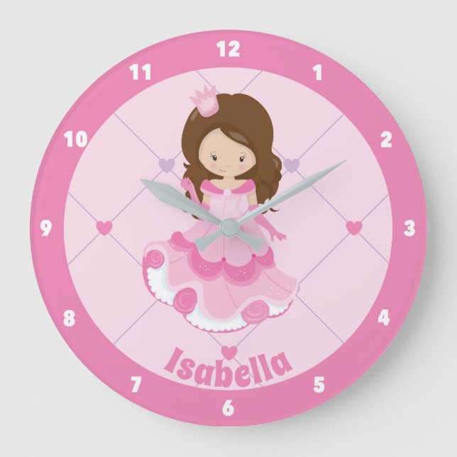 Reloj Redondo Grande Chica Princesa Rosa Personalizada Sala Infantil (Anverso)
