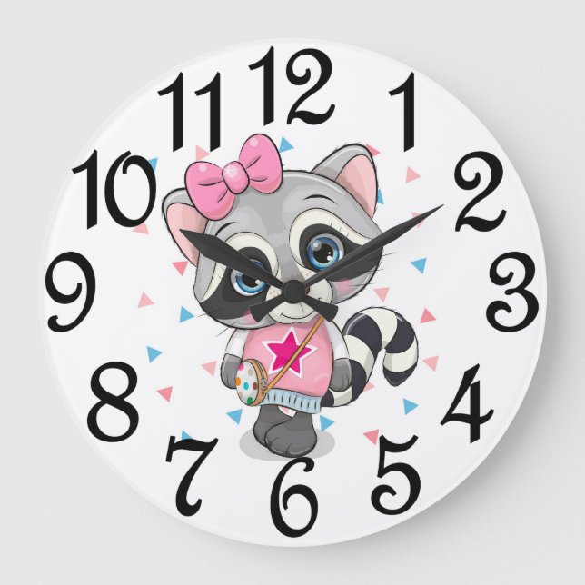 Reloj Redondo Grande Chica Raccoon (Anverso)