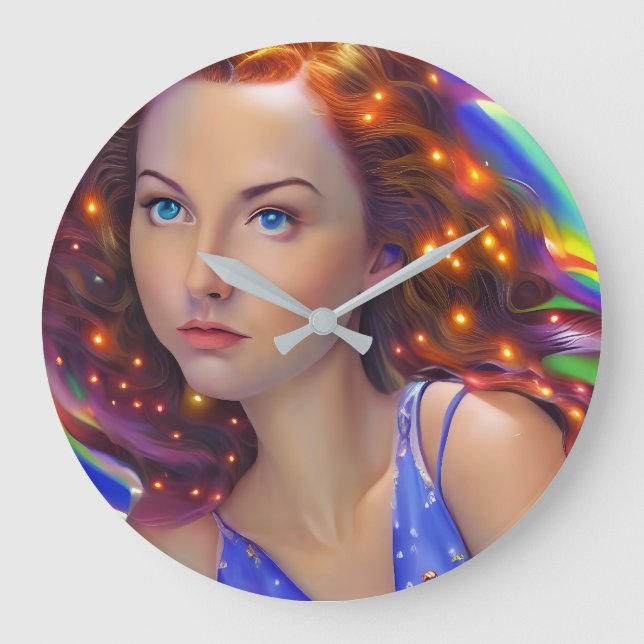 Reloj Redondo Grande Chica soñado con luces arcoiris (Anverso)