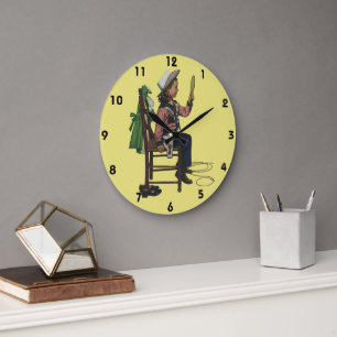 Reloj Redondo Grande Chica Vintage Vaquera Mirándose al Espejo Es tan V