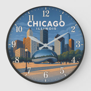 Reloj Redondo Grande Chicago Illinois Skyline