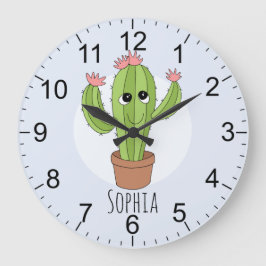 Reloj Redondo Grande Chicas cortan planta de cactus de Kawaii y nombran