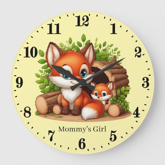 Reloj Redondo Grande Chicas cutáneos baby fox añadir nombre (Anverso)