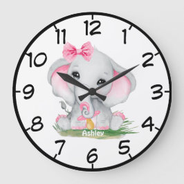 Reloj Redondo Grande Chicas de Cute Pink Elephant Pacient
