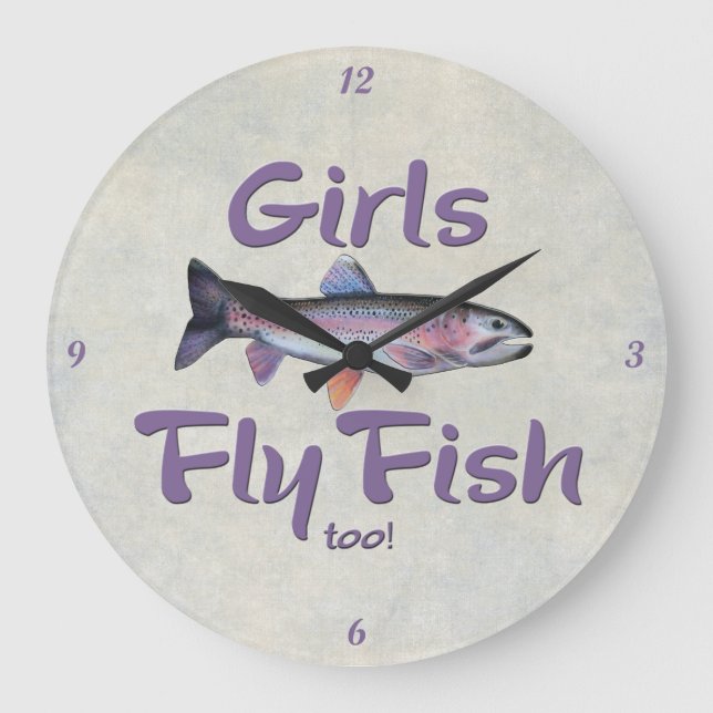 Reloj Redondo Grande Chicas Fly Fish también! Pesca de trucha arco iris (Anverso)