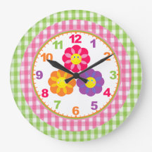 Chicas Gingham Flower Clock con números