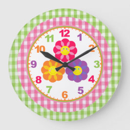 Reloj Redondo Grande Chicas Gingham Flower Clock con números