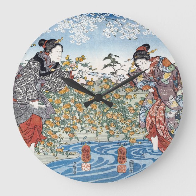 Reloj Redondo Grande Chicas japoneses por el río Ide Tama (Anverso)