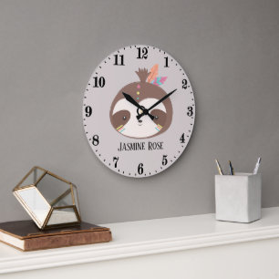 Reloj Redondo Grande chicas lindos decoración de bebé sloth add name