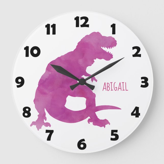 Reloj Redondo Grande Chicas morados acuarela Dinosaurios Niños personal (Anverso)