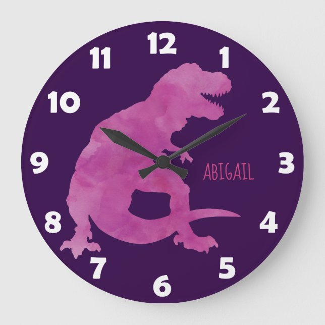 Reloj Redondo Grande Chicas morados acuarela Dinosaurios Niños personal (Anverso)