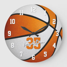 Reloj Redondo Grande chicas naranjas blancos de baloncesto personalizad