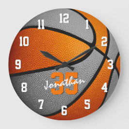 Reloj Redondo Grande chicas naranjas grises de baloncesto personalizado
