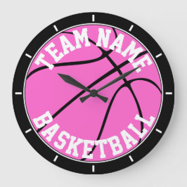 Reloj Redondo Grande Chicas Personalizado Rosado de Baloncesto Nombre o