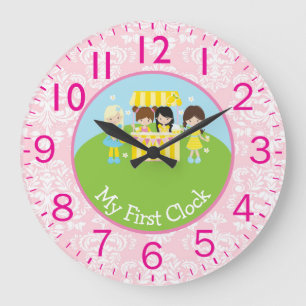 Reloj Redondo Grande Chicas Sirviendo Refrescancias Mis Primeros