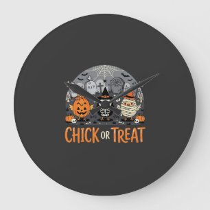 Reloj Redondo Grande Chick or Treat Diseño de cementerio de Halloween l