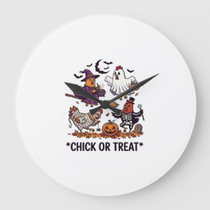 Reloj Redondo Grande Chick Or Treat Haloween Pollitos Bruja Fantasma Ca