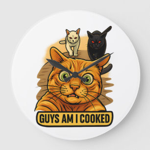 Reloj Redondo Grande Chicos ¿Estoy Cocido? Meme Divertido de Gato Reacc