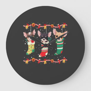 Reloj Redondo Grande Chihuahua Calcetines De Navidad Luces Divertido Re