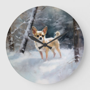 Reloj Redondo Grande Chihuahua Deja que nieve Navidad