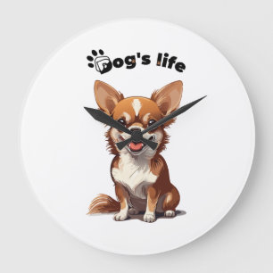 Reloj Redondo Grande Chihuahua Feliz � Diseño Adorable para Amantes de