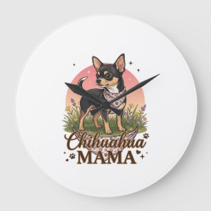 Reloj Redondo Grande Chihuahua Mama Perro Bandana Floral Rosa_1