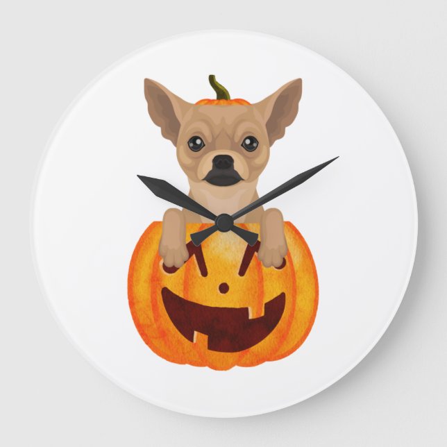 Reloj Redondo Grande Chihuahua Pumpkin    (Anverso)