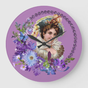 Reloj Redondo Grande Children's Clock, Victorian Purple Floral