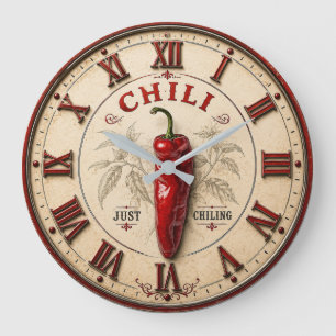 Reloj Redondo Grande Chili Just Chilling Vintage Kitchen Red Pepper