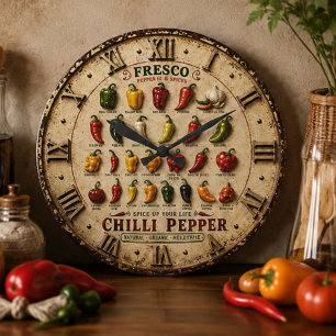 Reloj Redondo Grande Chili Pepper Kitchen Rustic Farmhouse Chef Gift